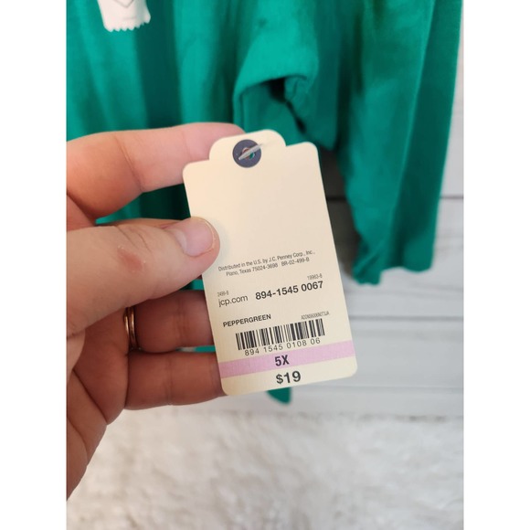 ST John's Bay Women's Green Cotton Stretch V-Neck 3/4 Sleeve T Shirt Size 5X NWT - Picture 4 of 6